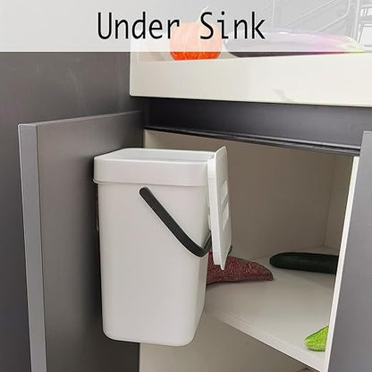 LALASTAR Compost Bin Indoor Kitchen Sealed, Hanging Small Trash Can with Lid Under Sink for Kitchen, Food Waste Bin for Countertop, Mountable Garbage Can for Bathroom, RV, 5L/1.3 Gal, White