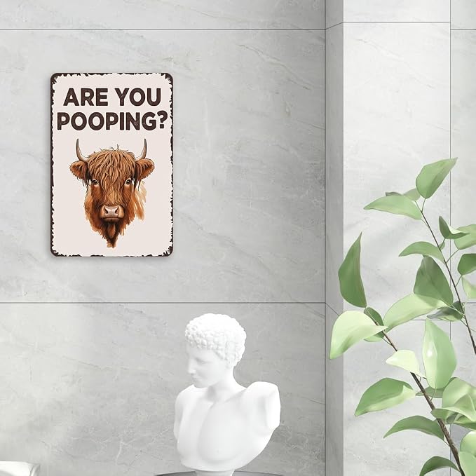 mmiishe Funny Bathroom Signs Metal Signs Cow Gifts for Women Men Vintage Metal Bathroom Decor Are You Pooping for Restroom Toilet Powder Room Wall Decor 8x12 Inches Birthday Anniversary Decoration