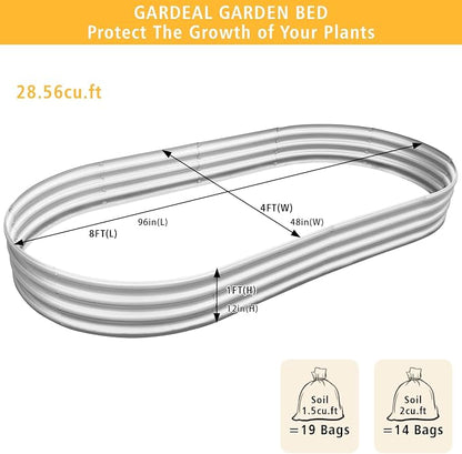 Gardeal Garden 8x4x1ft Galvanized Raised Garden Bed Kit - Metal Planter Boxes for Vegetables/Herbs/Flowers, Heavy-Duty Steel Outdoor Garden Box with Reinforced Edges(8X4X1FT)