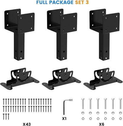 3 Pcs 4“x 4" Roof Riser Brackets Kit(ID 3.6"x3.6"), Heavy Duty Adjustable Angle Pergola Brackets of 0 to 180 Degrees Pergola Kit, Black Powder-Coated Fit 4x4,4x6 Lumber for Patio Gazebos/Pergolas