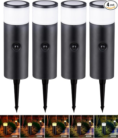 5CCT Low Voltage Bollard Pathway Lights, 4.5W 320LM 12-24V AC/DC | Aluminum Waterproof Outdoor Landscape Path Light, Glass Head 4FT Corded with IP65 Wire Nuts, 4Pack 1800/2200/2700/4000/5000K