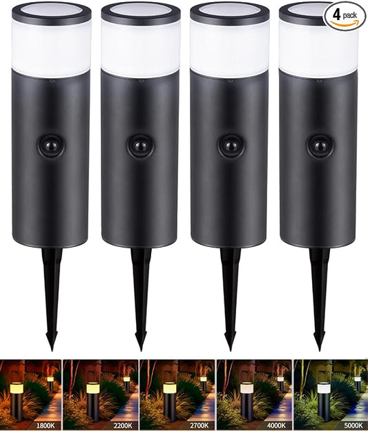 5CCT Low Voltage Bollard Pathway Lights, 4.5W 320LM 12-24V AC/DC | Aluminum Waterproof Outdoor Landscape Path Light, Glass Head 4FT Corded with IP65 Wire Nuts, 4Pack 1800/2200/2700/4000/5000K