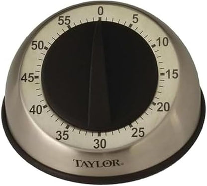 Taylor Mechanical Timer, Countdown with Easy-Turn Dial and Loud Ring Alarm, Compact Tool for Cooking, Baking, Classroom Activities, Homework, Studying, Projects, Stainless Steel