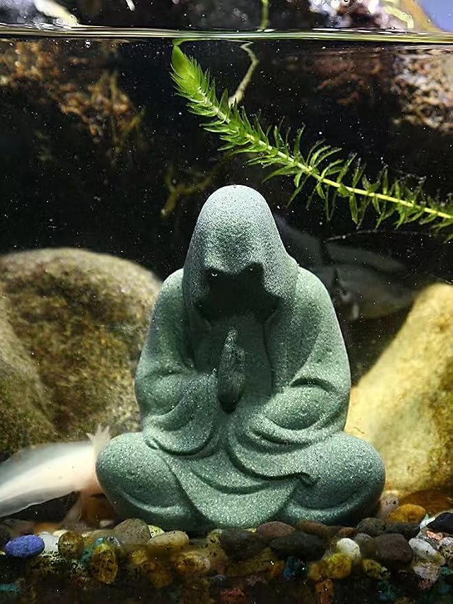 livelyfish Aquarium Buddah Statue Sandstone Zen Buddha Sculptures for Garden Fish Tank Home Decorations (2)