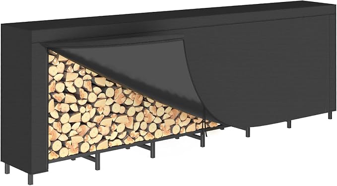 CADUKE 8ft Firewood Rack with Cover, Heavy Duty Fire Wood Rack Outdoor & Indoor, Firewood Storage Log Rack with Weather Resistant 600D Oxford Fabric Cover