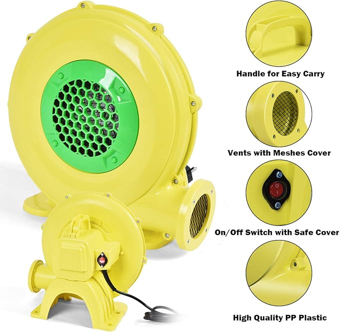 COSTWAY Bounce House Blower 480 Watt 0.64HP for Inflatable Bounce House Bouncy Castle,Yellow/green