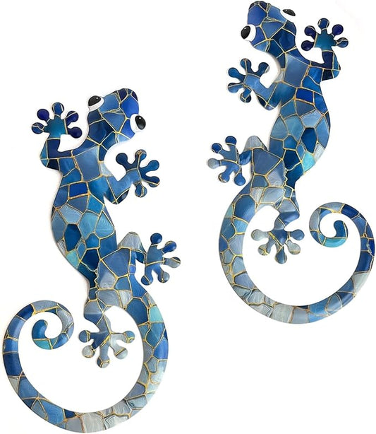 LIFFY Metal Gecko Wall Decor 2 Pack, Outdoor Lizard Wall Art, Metal Lizards Wall Decor, Gecko Wall Art for Home Garden Yard Fence (15 inch)