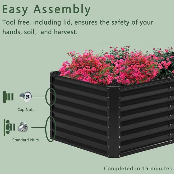 8x4x2FT Galvanized Raised Garden Bed,Planter Raised Beds-Metal Garden Box,Large Plant for Outdoor Planting, Vegetables Bed，Flower,herb-Black