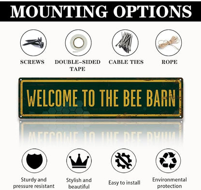 Garden Metal Tin Sign, Welcome to the Bee Barn Sign, Rustic Garden Decor, for Yard Fence Door Porch, Outdoor Gardens Decoration, Ideal for Bee Lovers, 15.7 x 3.9 Inches