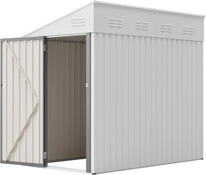 YOPTO 4x7 FT Lean to Storage Shed, Outdoor Metal Wall Side Storage Sheds with Lockable Door,Small Garden Tool Shed for Backayrd, Patio,Lawn,Easy Assembly,White
