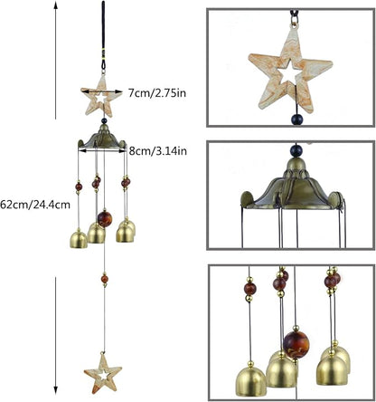 Star Wind Chimes for Outside with 5 Brzone Chime Bells, Rustic Wind Chime Hanging Decor for Garden Patio Yard