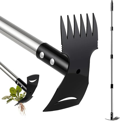Mitclear Weed Remover Tool with Long Handle(58IN), 2-in-1 Hand Weed Puller with Rake & Garden Hoe Combo for Gardening, Manual Weeding Tools for Gardens, Yards, Patios, Lawns, and Paved Areas