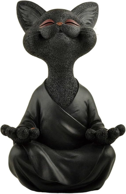 JFSM INC. 12" Whimsical Happy Cat Garden Buddha Statue - Indoor Outdoor Resin Cat Statue - Meditating Animal Sculpture, Mindful Yoga Decor for Patio Yard Lawn Porch