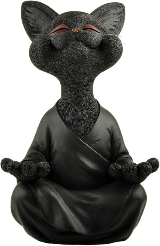 JFSM INC. 12" Whimsical Happy Cat Garden Buddha Statue - Indoor Outdoor Resin Cat Statue - Meditating Animal Sculpture, Mindful Yoga Decor for Patio Yard Lawn Porch