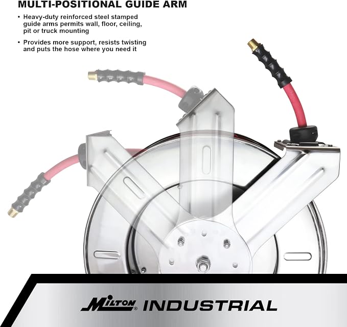 Milton 2751-3514SS: Stainless Steel Hose Reel W/ 1/4" X 35' Ulr Hose (1/4" Fittings)