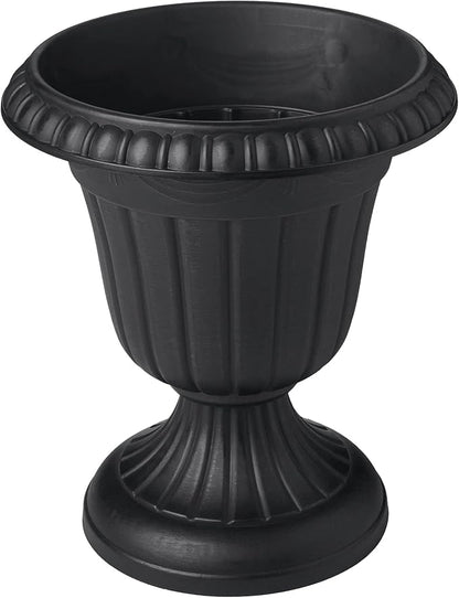 Arcadia Garden Products PL20BK Classic Traditional Plastic Urn Planter, Indoor or Outdoor Garden Decor, Flower Pot Vase 10x12 - Black