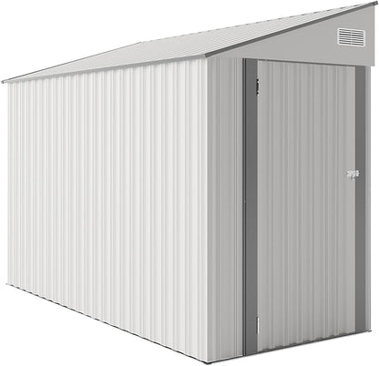 YOPTO 4×8 FT Outdoor Metal Storage Shed,Heavy-Duty Lean to Storage Shed with Lockable Single Side Hinge Door,Waterproof Metal Storage Tool House W/Sloping Roof,Air Vent&Protect Film,for Backyard,White