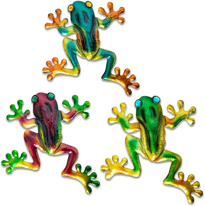 dreamskip Frog Decor, Outdoor Wall Art, Metal Frog Wall Decor for Fence, Garden, Patio, Yard, Outside Gifts for Adults (3 Pieces)