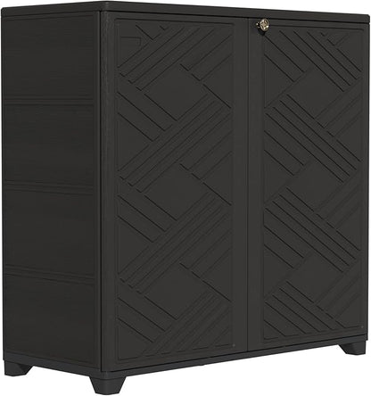 ZZM Indoor/Outdoor Storage Cabinet Waterproof, 34"x15"x34" Plastic Outdoor Storage Box for Garden Balcony Bathroom, All Weather Outdoor Storage Clearance, DIY Usage, with 1 Shelf (Black)