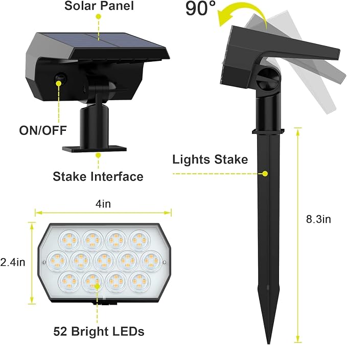Solar Spot Lights Outdoor, 6 Pack Outdoor Solar Lights for Yard, 4 Lighting Mode Solar Landscape Spotlights with Auto On/Off, Waterproof IP65 Wall Lights for Garden, Walkway (65 LED, Warm White)