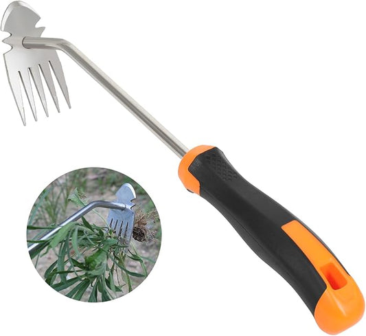 Weed Removal Tool, New Garden Weeding Tools Manganese Steel Hand Weeder Tool with Handle, 5 Teethes Dual Purpose Manual Weeders Tool Weed Tool for Garden (Rubber Handle)