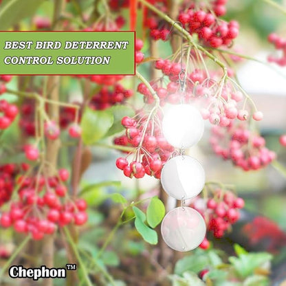 Chephon Upgraded Bird Scare Discs Set - Large 24 Discs - Highly Reflective Double-Sided Bird Reflectors Scare Devices - Better to Keep Most Birds Away Like Woodpecker and Pigeon
