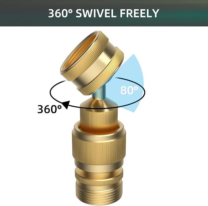 Swivel All-Metal Garden Hose Adapter, Solid Brass 3/4" Pipe Quick Connector | Male Female Flexible Pipe Kink Protector, Easy to Connect and Lock, Connect Outdoor Faucet to Garden Hose