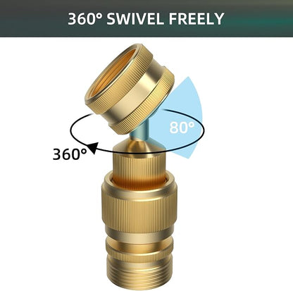Swivel All-Metal Garden Hose Adapter, Solid Brass 3/4" Pipe Quick Connector | Male Female Flexible Pipe Kink Protector, Easy to Connect and Lock, Connect Outdoor Faucet to Garden Hose