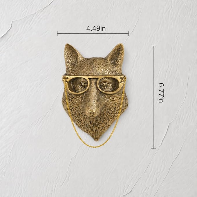 UITWMKTG Gold Animal Head Wall Decor Wall Sculpture Home Decor Statue for Living Room Office Bedroom Modern Decor for Men Women Fox