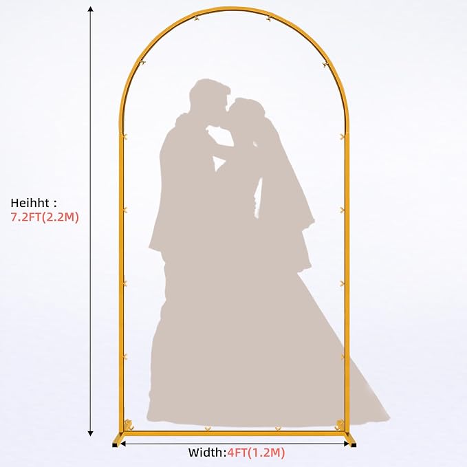 Gold Metal Arch Backdrop Stand, 7.2FT Wedding Arch Stand for Birthday Party Bridal Baby Shower Graduation Ceremony Photo Booth Garden Floral Balloon Arches Decoration