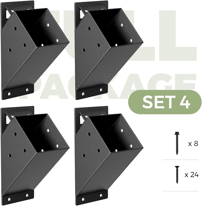 4 Pcs Pergola Brackets, 45-Degree Angle Bracket, Fit for 4''x4'' Wood Posts, Specially for Reinforcing Pergolas and Gazebos Garages, Tree Houses, Patios, Lawns, Cabins, Yards,…