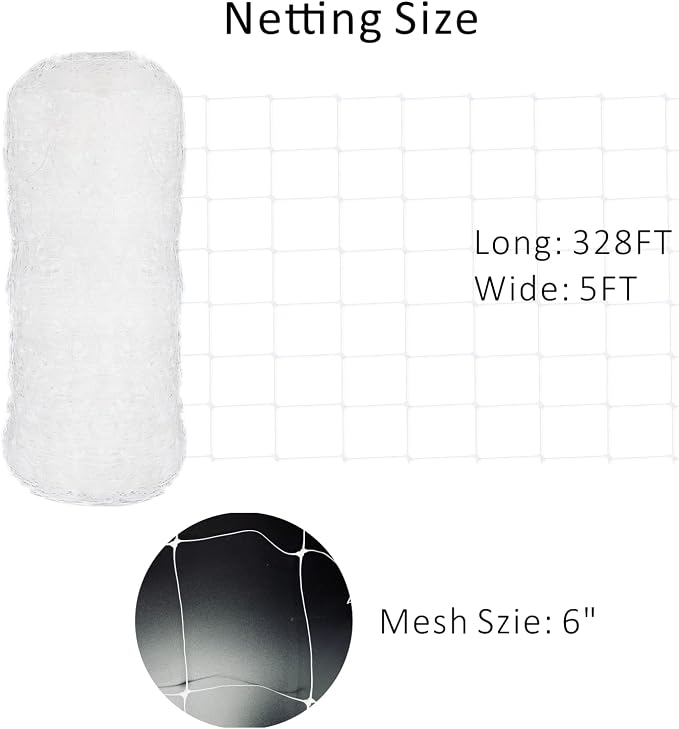 Toolazy Trellis Netting 59" x328' White - Heavy Duty 6" Mesh Plant Support Net for Climbing Vegetables, Garden Trellis Roll for Tomato Cucumber Pea Bean Vine Grow Tent Scrog Hydroponic