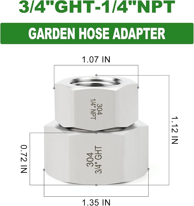 TAISHER 5PCS 304 Stainless Steel Garden Hose Adapter, 3/4" GHT Female x 1/4" NPT Female Swivel Garden Hose Connector with Washers