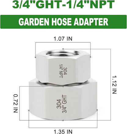 TAISHER 5PCS 304 Stainless Steel Garden Hose Adapter, 3/4" GHT Female x 1/4" NPT Female Swivel Garden Hose Connector with Washers