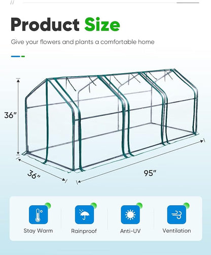 Quictent Mini Greenhouse, Portable Quick-Setup Small Tabletop Waterproof UV Protected PVC Cover Shelter for Outdoors/Indoors W/ Raised Base for Garden Plant Seed Starting, 8 Stake, 95"x36"x36", Clear