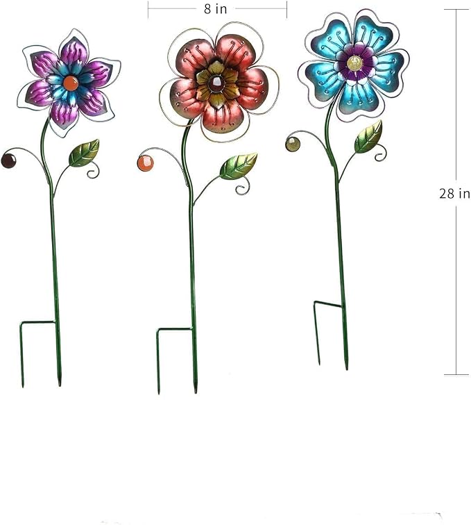Garden Stake Outdoor Plant Pick Cute Metal Flower Stick Art Ornament Decor Lawn Yard Patio,3 Set