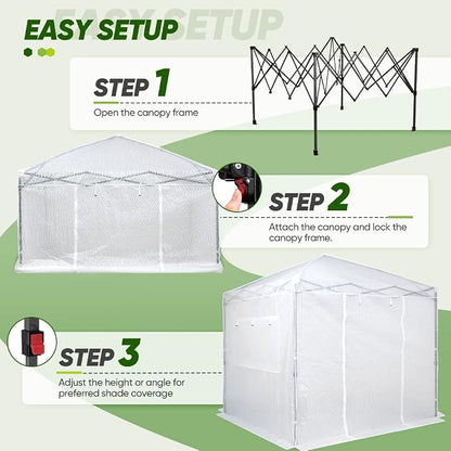 EAGLE PEAK 8x8 Portable Walk in Greenhouse, Pop Up Indoor Outdoor Greenhouse, Green House Kit with Zippered Roll-Up Doors and Windows, PE Cover, Clear/White