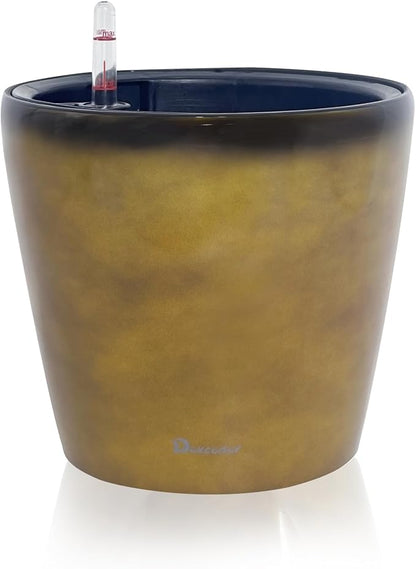 Dexceder 9x8 Self Watering Planter (Yellow Brown Gradient) | Inner Pot Design, Thickened Table Flower Plant Pot with Water Level Indicator Indoor Outdoor