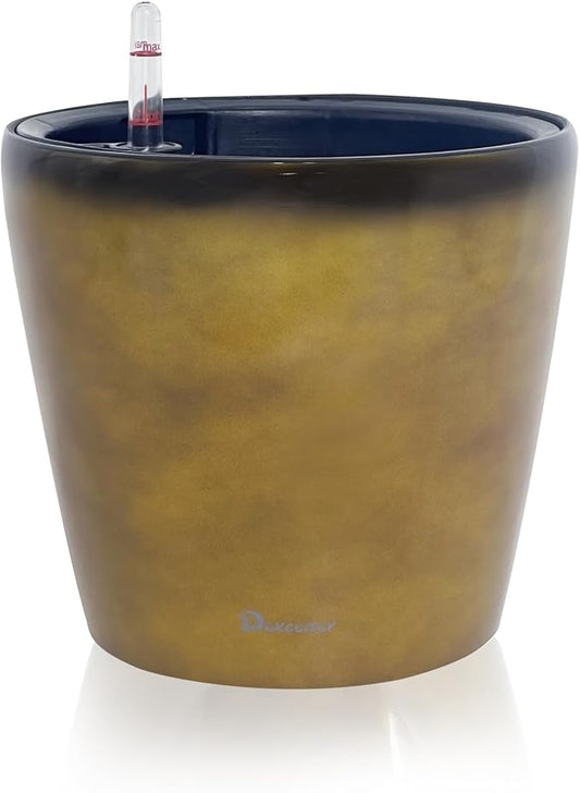 Dexceder 9x8 Self Watering Planter (Yellow Brown Gradient) | Inner Pot Design, Thickened Table Flower Plant Pot with Water Level Indicator Indoor Outdoor