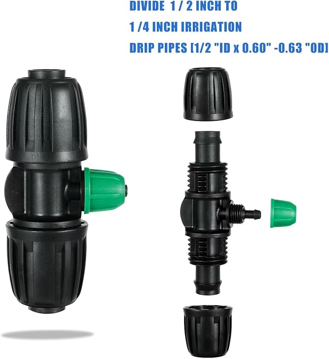 12 Pcs Lock Barbed Tee Connectors1/2 inch Tubing to 1/4 Inch Tubing ANTI-LEAK Irrigation Fittings for (1/2'' ID x 0.60''-0.63'' OD) Locked Barbed Irrigation Fittings(12Pcs Lock Barbed Tee Three Way)