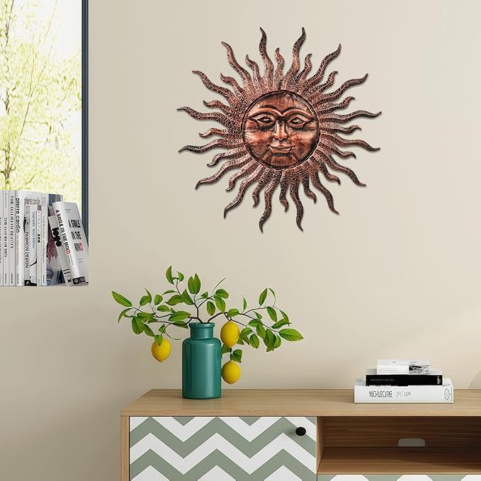 VEWOGARDEN Sun Outdoor Wall Decor, 29" Waterproof Large Metal Wall Art for Home Outside Patio Garden Fence Decorations, Antique Bronze