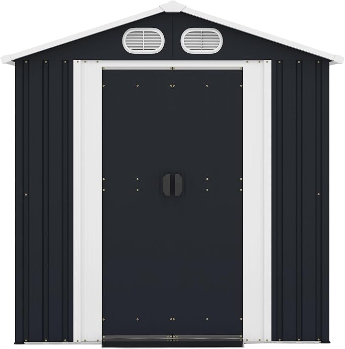 YOPTO 8x6 FT Outdoor Storage Shed, Metal Tool Shed with Window, Lockable Doors & Air Vents, for Backyard Garden Patio,Lawn,Dark Gray