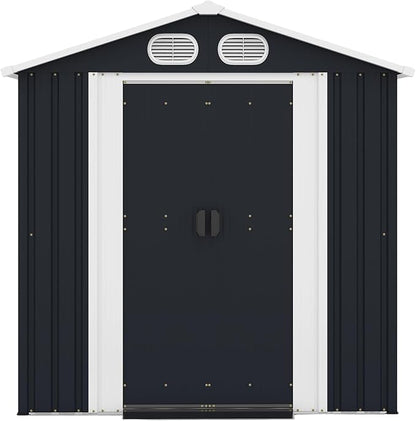 YOPTO 8x6 FT Outdoor Storage Shed, Metal Tool Shed with Window, Lockable Doors & Air Vents, for Backyard Garden Patio,Lawn,Dark Gray