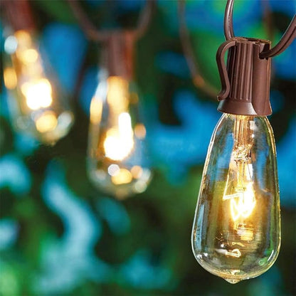 Abeja Outdoor String Lights 20Ft with 20 Vintage Bulbs(2 Spare) ST40 String Lights, Waterproof UL Listed for Patio Garden Backyard Party Decor, 7W, E12 Socket Base, Brown