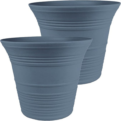 The HC Companies 16 Inch Sedona Round Self Watering Planter Pots, Lightweight UV-Resistant Plastic Indoor & Outdoor Planters, 2-Pack Flower Pots for Garden & Home Decor, Slate Blue