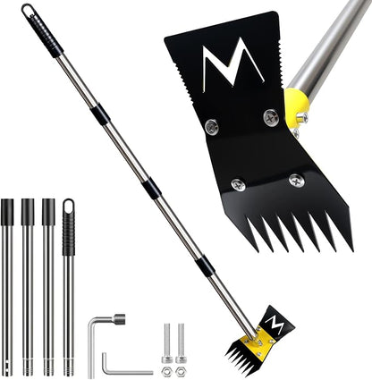 2-in-1 Garden Hoe and Weed Puller Rake, 60 Inch Adjustable Long Handle Weeding Tool Heavy Duty Spring Steel Head, Dual Side Hand Weed Rake, Weed Remover for Garden, Yard, Lawn, Driveway.