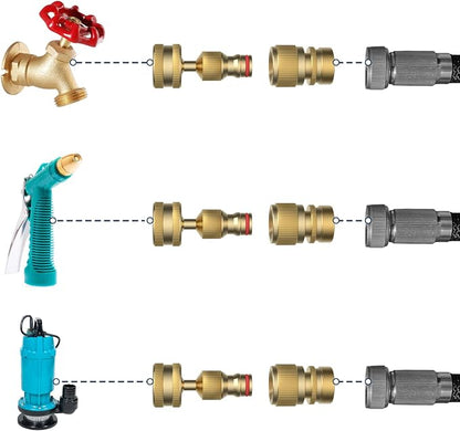 Swivel All-Metal Garden Hose Adapter, Solid Brass 3/4" Pipe Quick Connector | Male Female Flexible Pipe Kink Protector, Easy to Connect and Lock, Connect Outdoor Faucet to Garden Hose