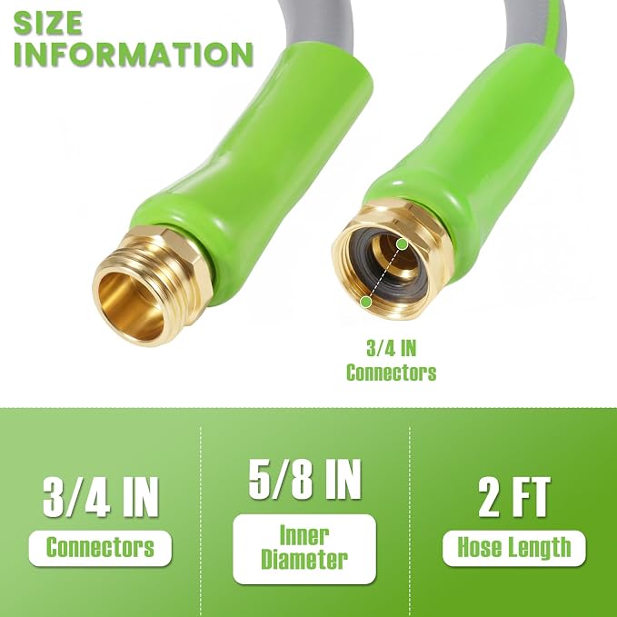 SheeChung Short Garden Hose 2ft x 5/8",Leader Hose for Hose Reel Faucet,Short RV Water Hose Heavy Duty,Lightweight Rubber Small Hose,Hose Extension,3/4"Brass Fittings,Male to Female Hose