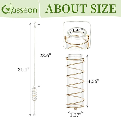 Glasseam Hanging Propagation Stations with Crystal Suncatchers Glass Wall Planters for Indoor Plants Hydroponics - 4Pcs Propagation Tubes Jars with Metal Chain for Home Decor - Unique Gift for Women