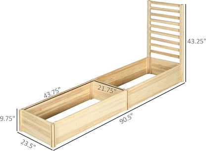 Outsunny Raised Garden Bed with Trellis and 2 Compartments, 43 Inch Wooden Planter Box Kit for Outdoor Plants, Vegetables, Flowers, Herbs Climbing, Easy Assembly, Natural Tone